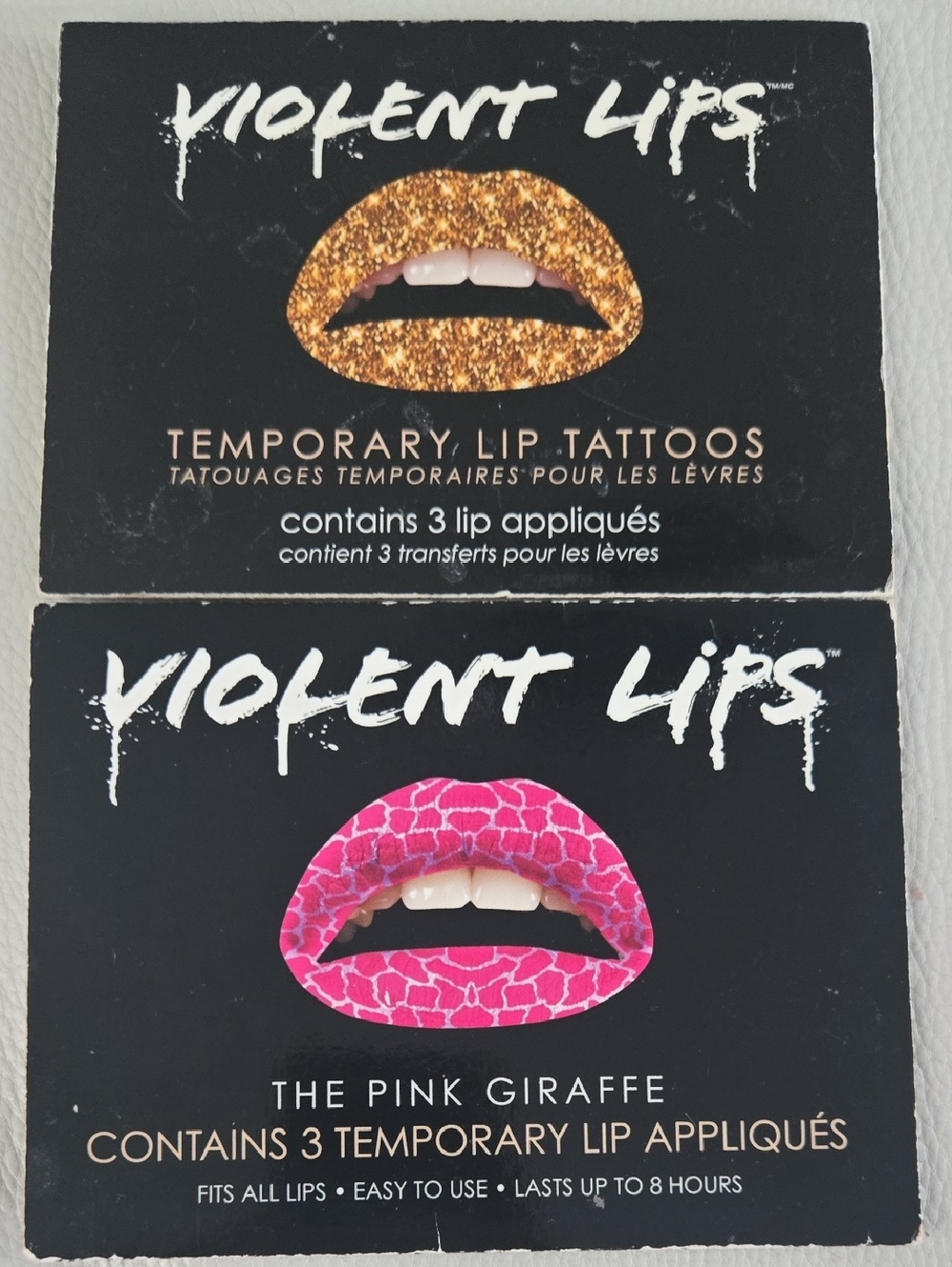 💋 Rare Violent Lips Temp Lip Tattoo Set Of 6, 3 Gold Glitter & 3 Pink Giraffe